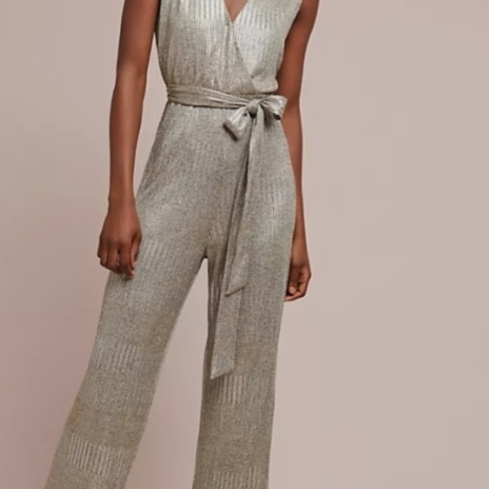 Anthropologie Metallic Silver Jumpsuit